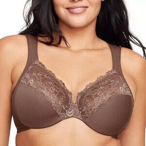 Glamorise Women Plus Size Low Cut Wonderwire Lace Bra Underwire #1240 Mocha 46G